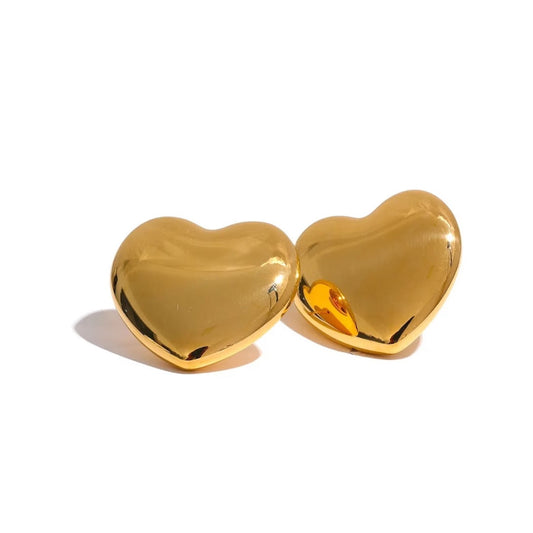 Gold Plated Puffy Heart Stud Earrings – Bold Polished Design