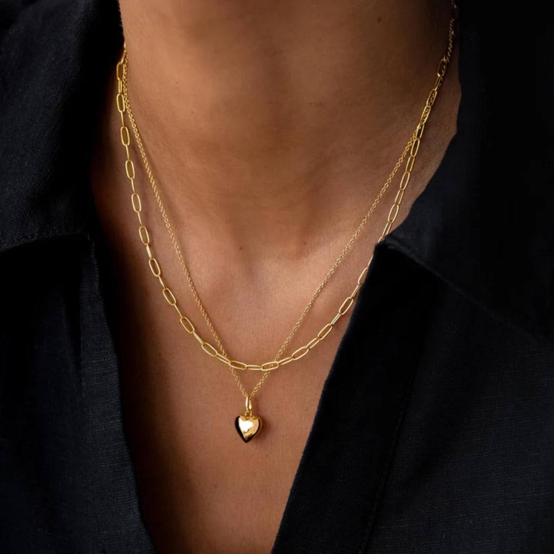 Gold Plated Puffy Heart Necklace – Dainty Classic Pendant Design