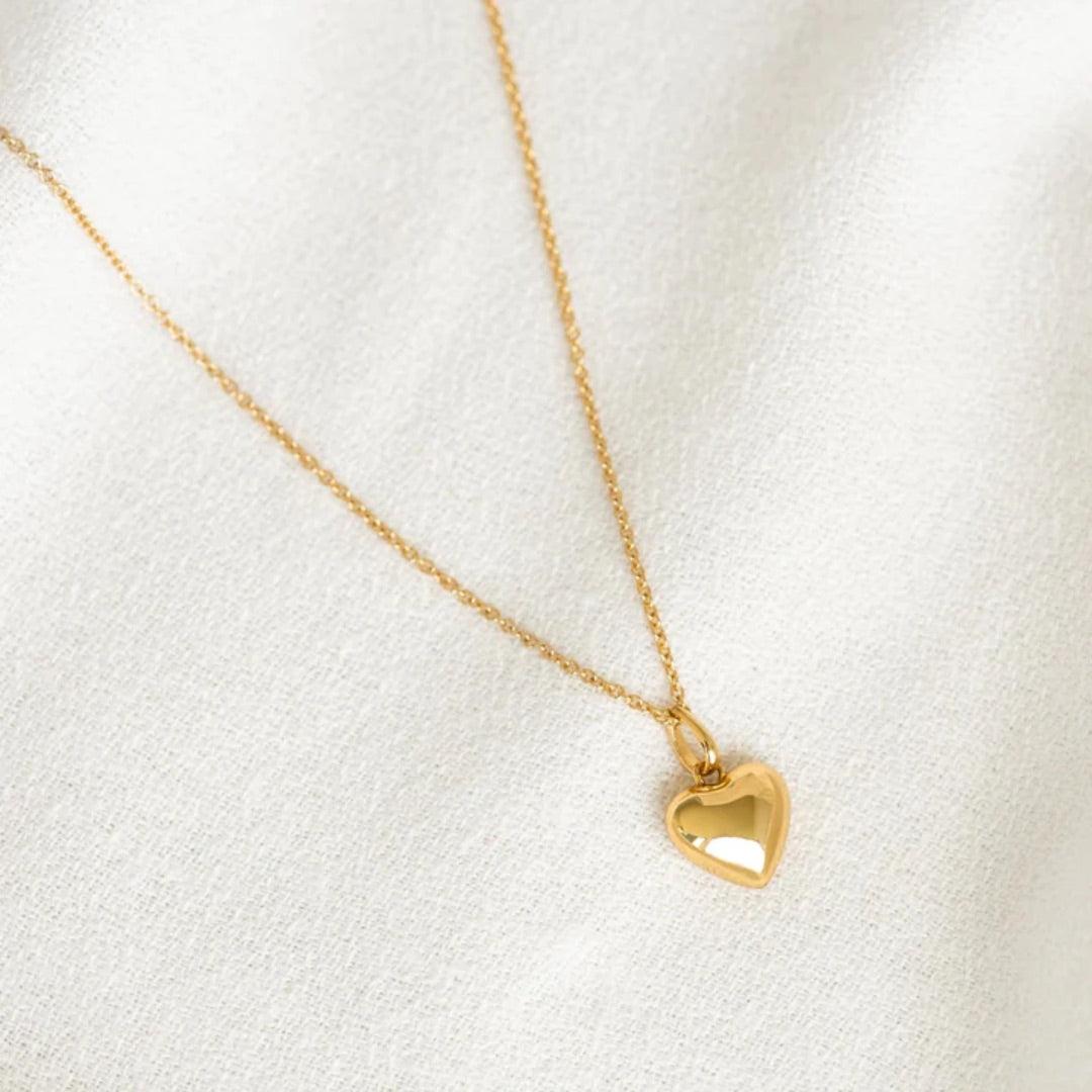 Gold Plated Puffy Heart Necklace – Dainty Classic Pendant Design