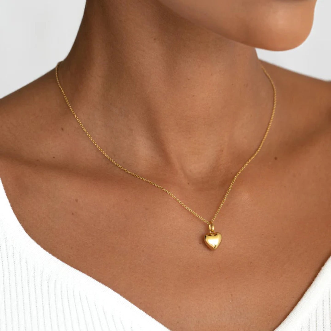 Gold Plated Puffy Heart Necklace – Dainty Classic Pendant Design