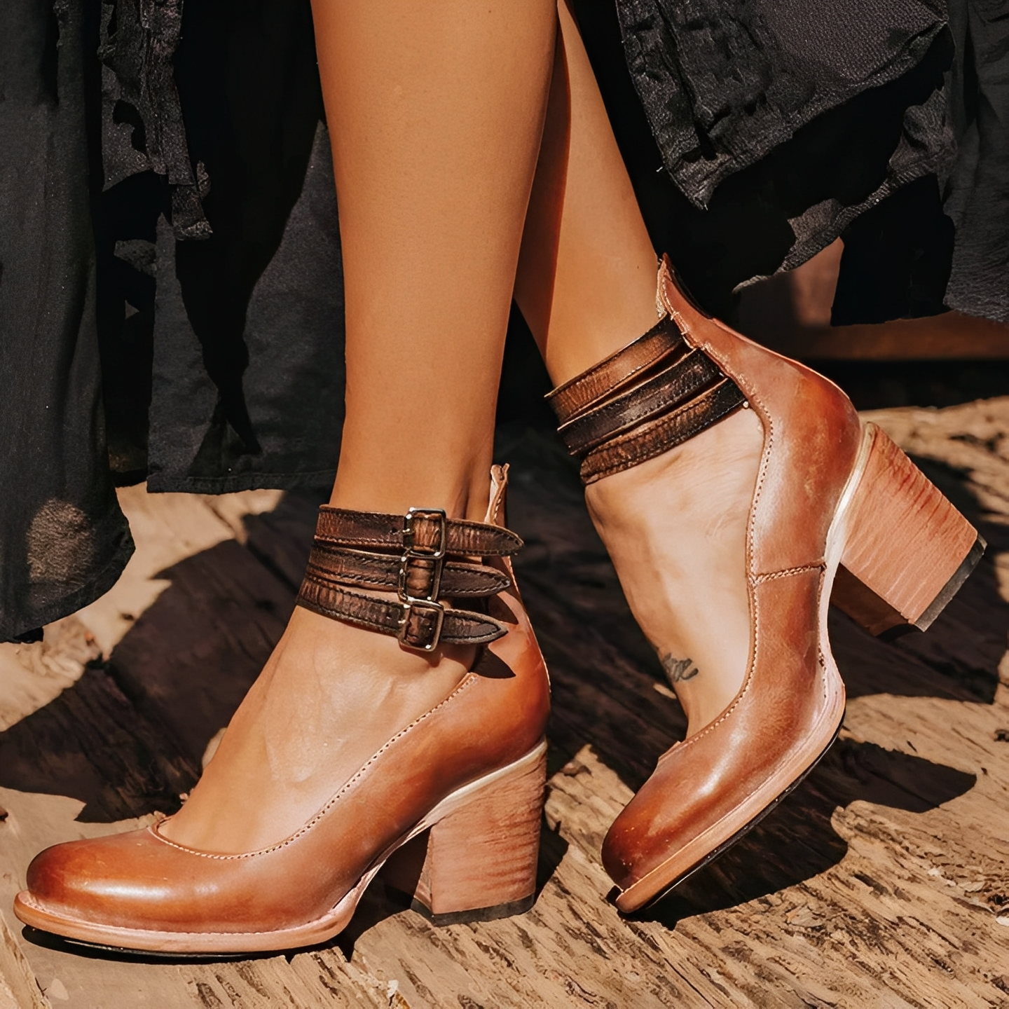 Women's Heel shoes that with Strap Belt and Zipper