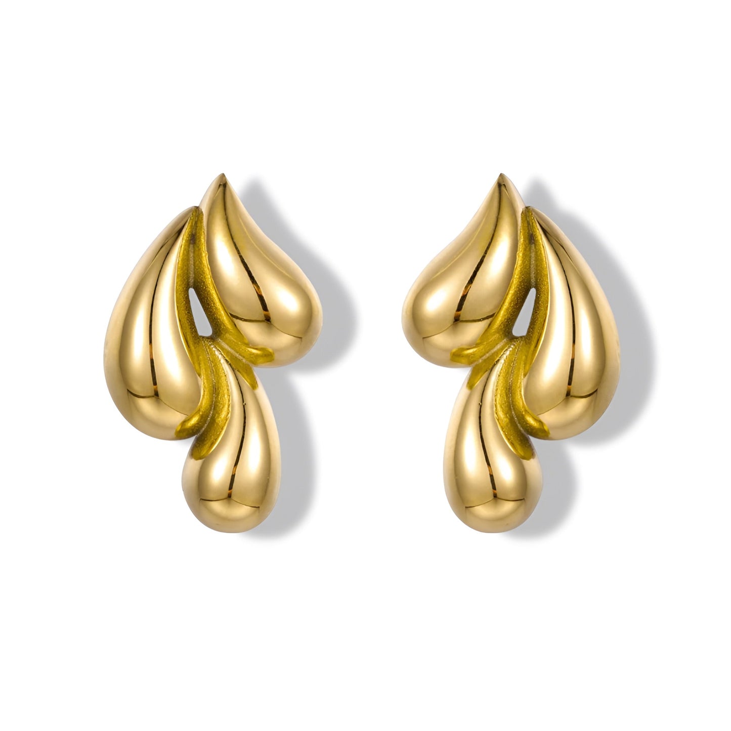 Gold Plated Raindrop Stud Earrings – Elegant Teardrop Design Earrings for Women