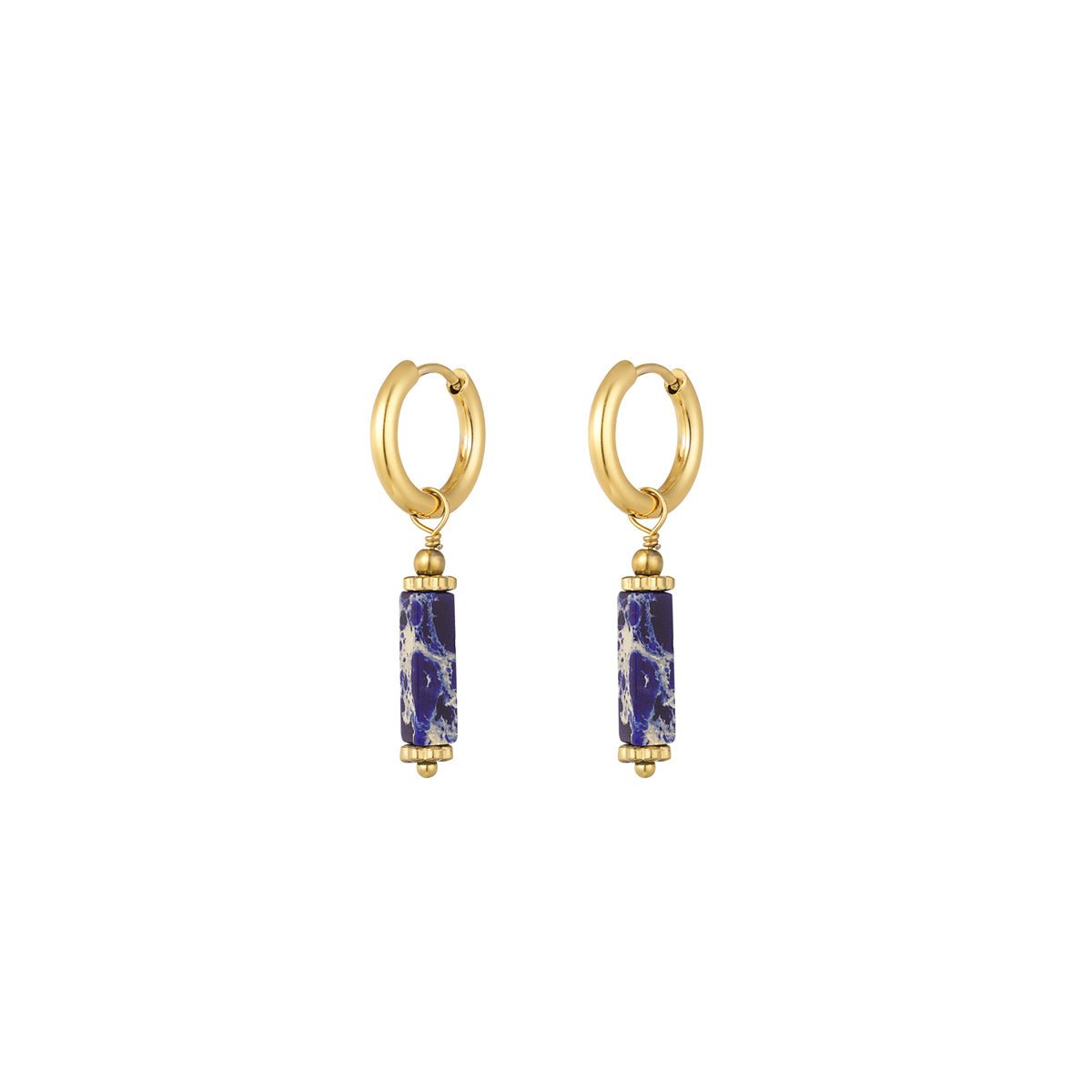 Rectangular Blue Marble Stone Gold Drop Earrings for Women