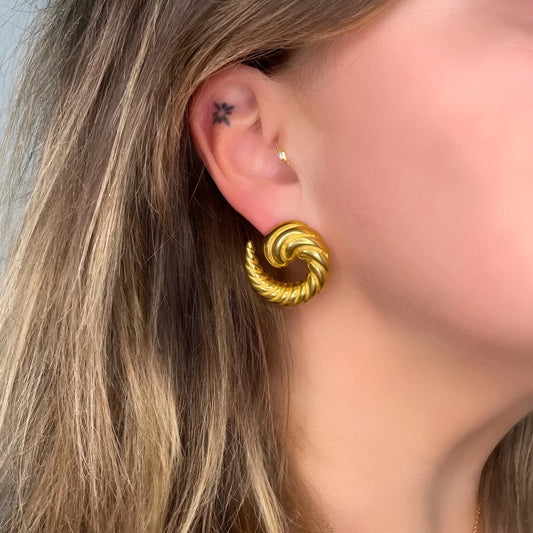 Gold Plated Twisted Hoop Earrings – Textured Croissant Design Earrings for Women