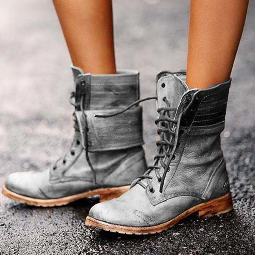 Ankle Laced Leather Boots for Woman