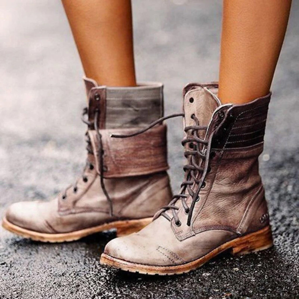 Ankle Laced Leather Boots for Woman