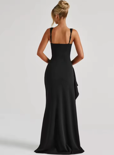 Women’s Square Neck Wedding Guest Maxi Dress with Thigh Slit