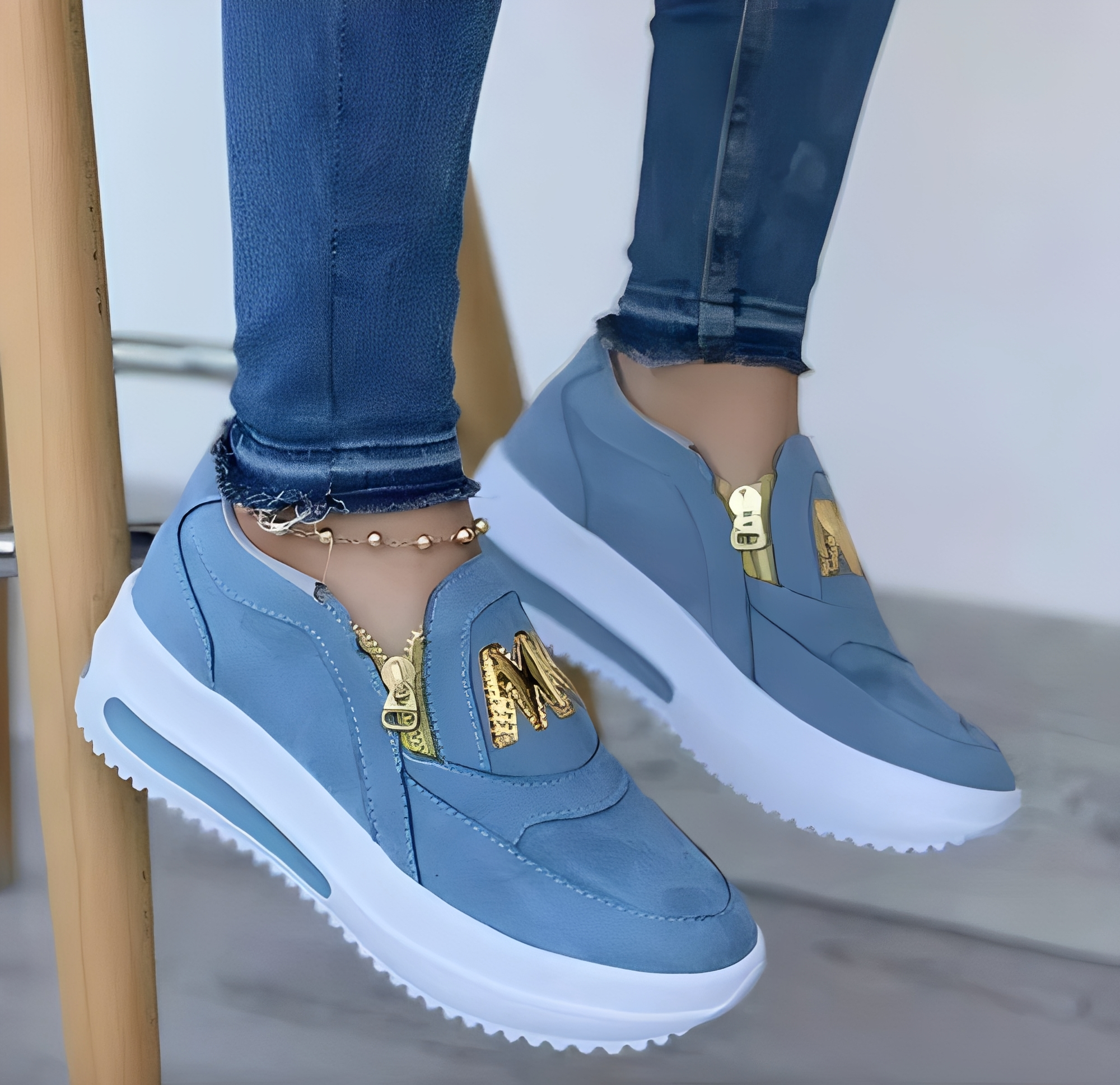 Sneakers for Women with Zipper and Gold Accent Design