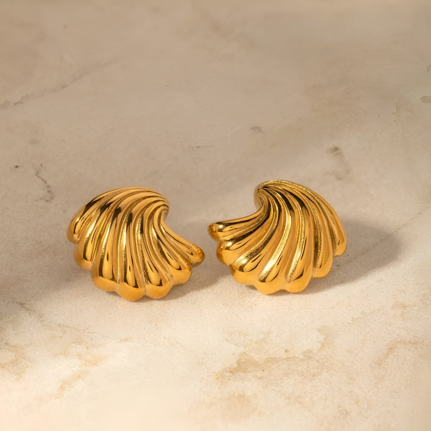Gold Plated Seashell Stud Earrings – Textured Shell Design Earrings for Women
