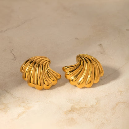 Gold Plated Seashell Stud Earrings – Textured Shell Design Earrings for Women