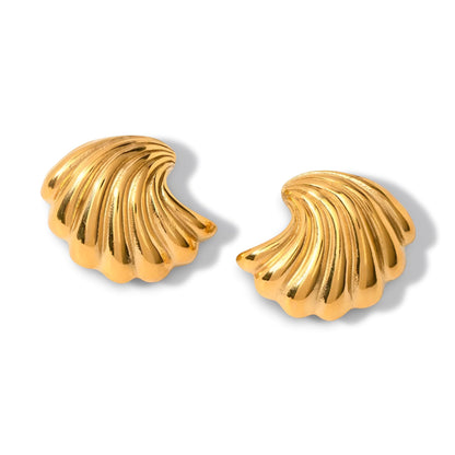Gold Plated Seashell Stud Earrings – Textured Shell Design Earrings for Women