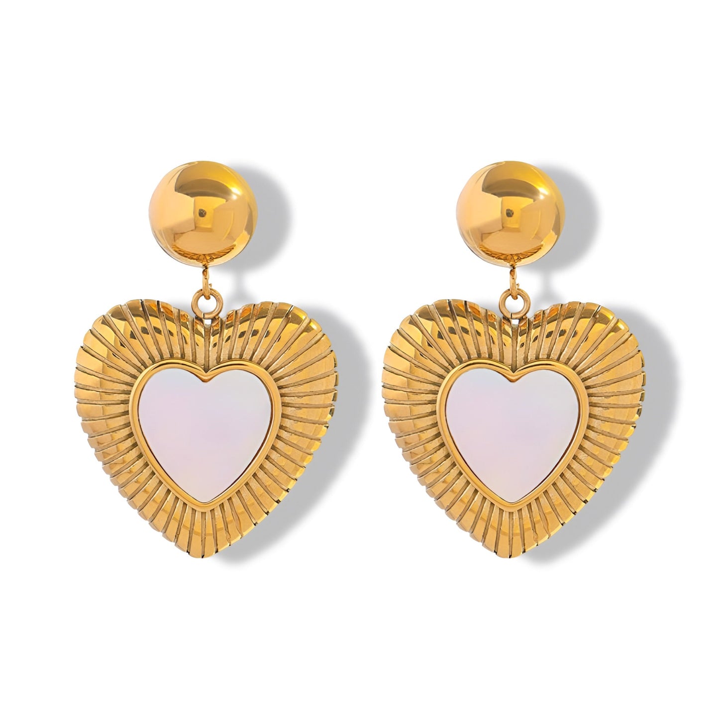 Gold Plated Heart Drop Shell Earrings – Textured Statement Earrings for Women