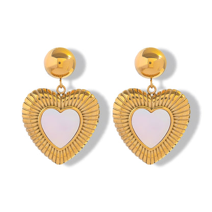 Gold Plated Heart Drop Shell Earrings – Textured Statement Earrings for Women