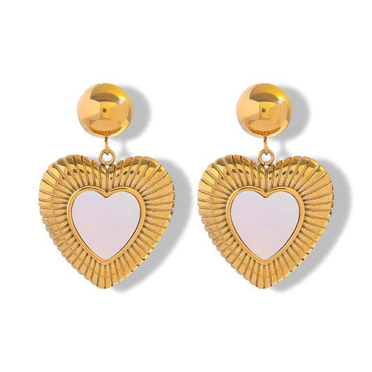 Gold Plated Heart Drop Shell Earrings – Textured Statement Earrings for Women
