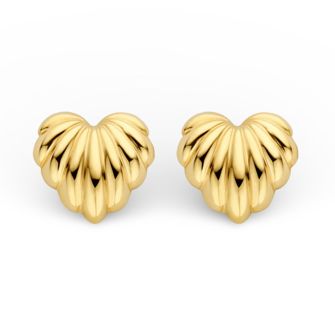 Gold Plated Heart Stud Earrings – Textured Curved Design Earrings for Women