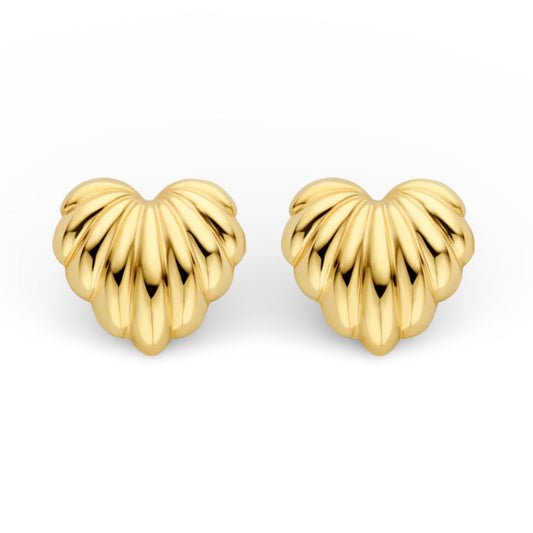 Gold Plated Heart Stud Earrings – Textured Curved Design Earrings for Women