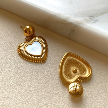 Gold Plated Heart Drop Shell Earrings – Textured Statement Earrings for Women