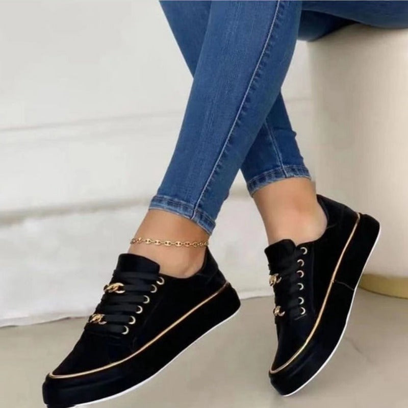 Women's Comfortable Sneaker with Gold Outline and Chains