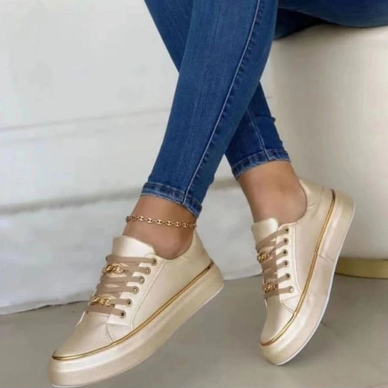 Women's Comfortable Sneaker with Gold Outline and Chains