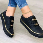 Women's Comfortable Sneaker with Gold Outline and Chains