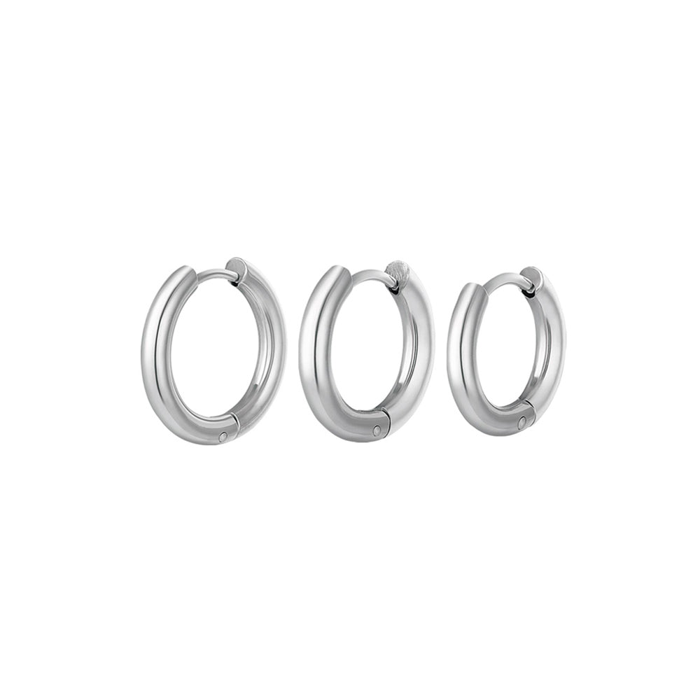 Hoop Earrings Trio Set in Silver for Women