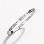 Silver Polished bangle with Roman numerals and Diamonds