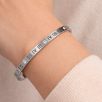 Silver Polished bangle with Roman numerals and Diamonds