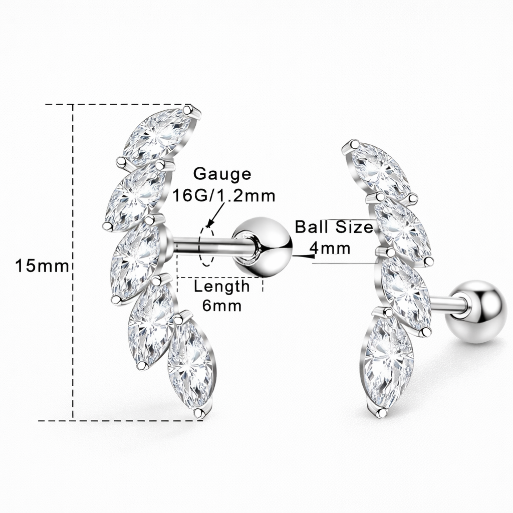 Silver Tone Cluster Stud Earrings with Marquise and Round Cut Clear Stones – For Women