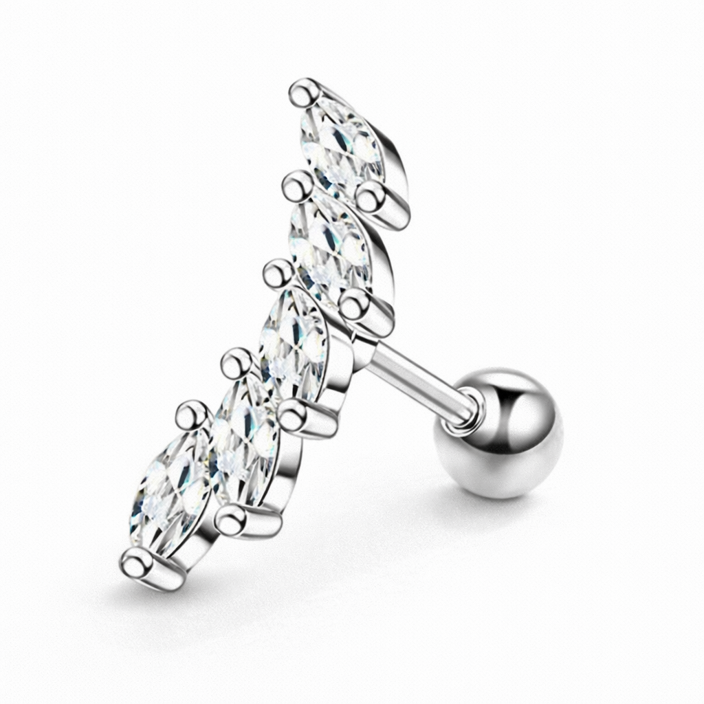 Silver Tone Cluster Stud Earrings with Marquise and Round Cut Clear Stones – For Women