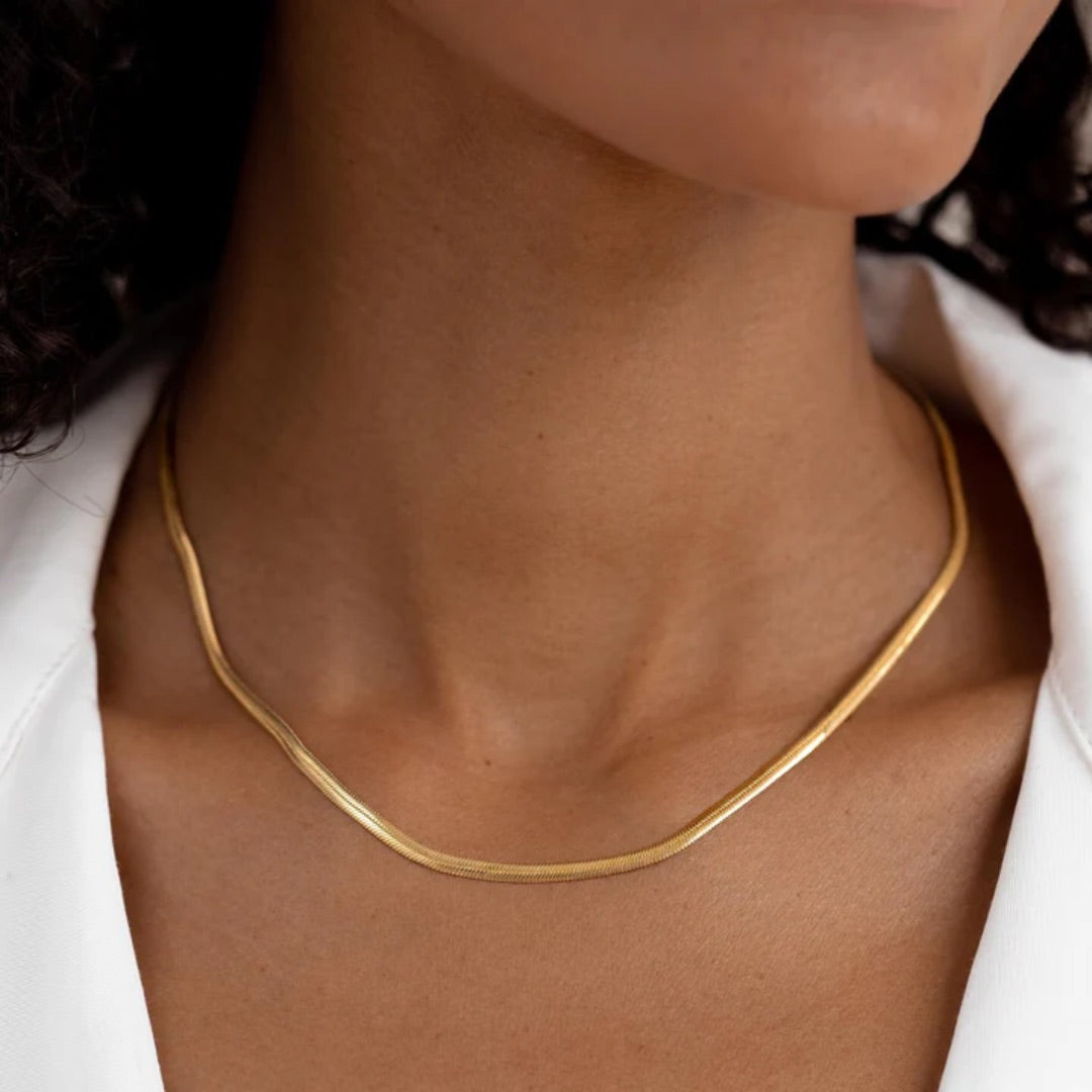 Gold Plated Snake Chain Necklace – Smooth Flat Elegant Design