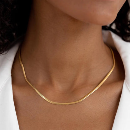 Gold Plated Snake Chain Necklace – Smooth Flat Elegant Design