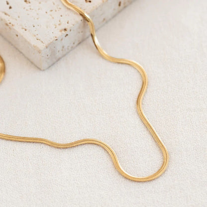 Gold Plated Snake Chain Necklace – Smooth Flat Elegant Design