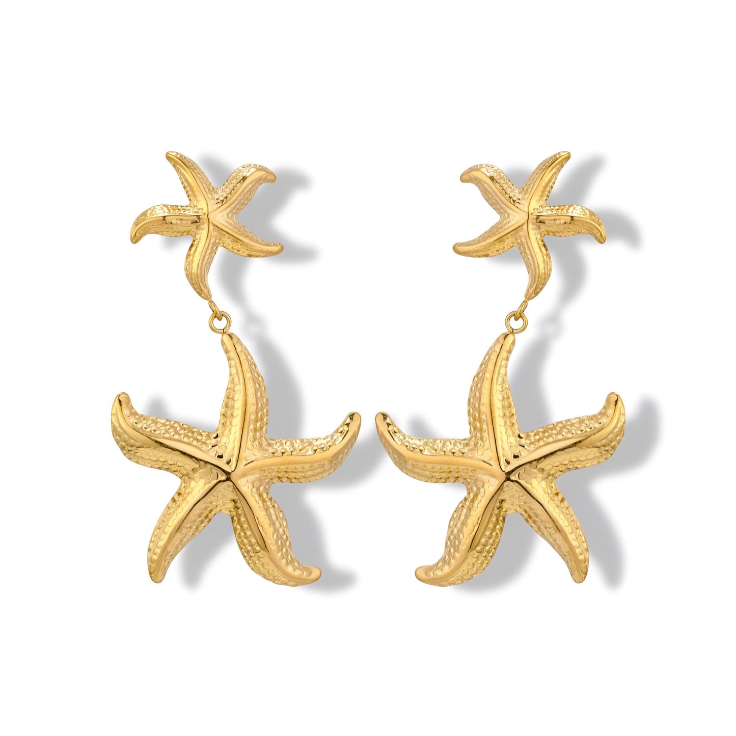 Gold Plated Starfish Drop Earrings – Textured Sea Inspired Statement Earrings for Women