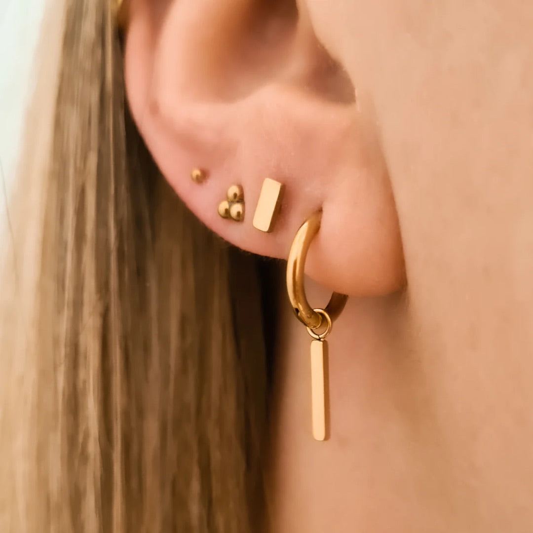 Gold Plated Bar Drop Hoop Earrings – Minimalist Small Dangle Earrings for Women