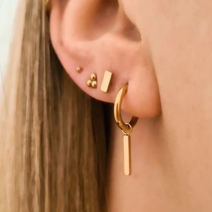 Gold Plated Bar Drop Hoop Earrings – Minimalist Small Dangle Earrings for Women