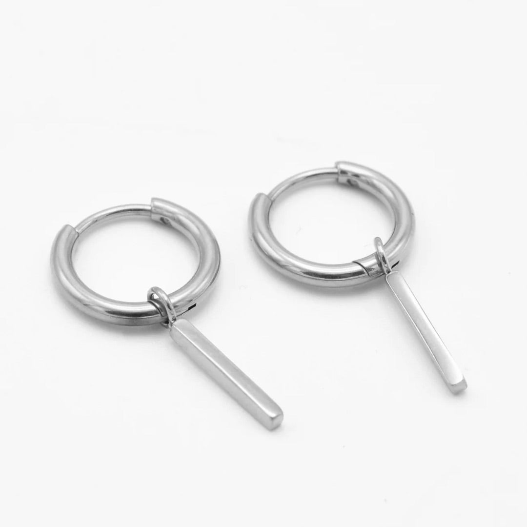 Gold Plated Bar Drop Hoop Earrings – Minimalist Small Dangle Earrings for Women