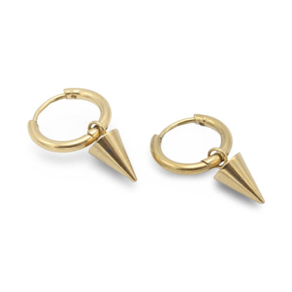 Gold Plated Spike Charm Hoop Earrings – Minimalist Cone Dangle Earrings for Women