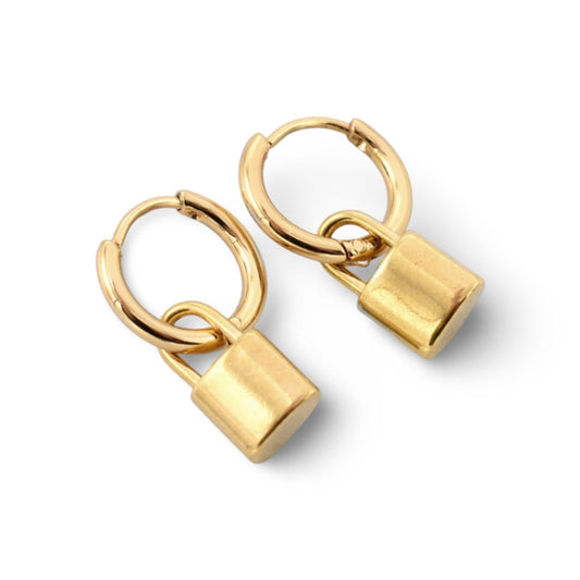 Gold Plated Padlock Hoop Earrings – Modern Lock Charm Earrings for Women