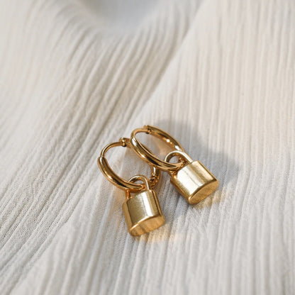 Gold Plated Padlock Hoop Earrings – Modern Lock Charm Earrings for Women