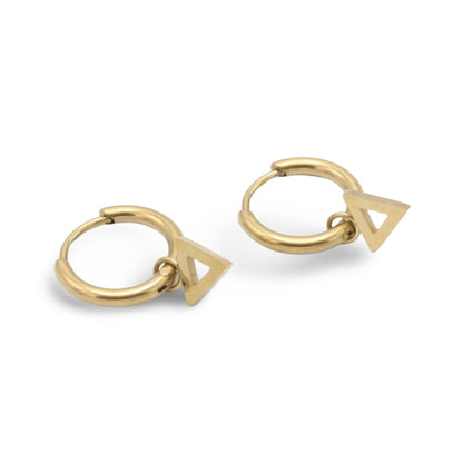 Gold Plated Triangle Charm Hoop Earrings – Minimalist Geometric Dangle Earrings for Women