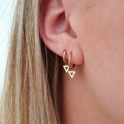 Gold Plated Triangle Charm Hoop Earrings – Minimalist Geometric Dangle Earrings for Women