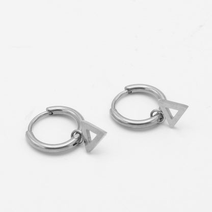 Gold Plated Triangle Charm Hoop Earrings – Minimalist Geometric Dangle Earrings for Women