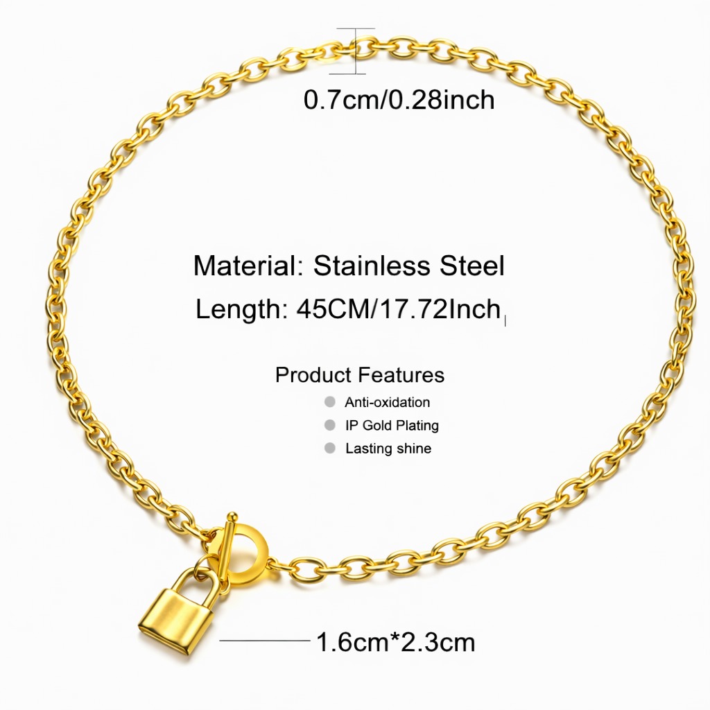 Unlock My Heart Necklace Gold – Padlock Pendant Chain for Women