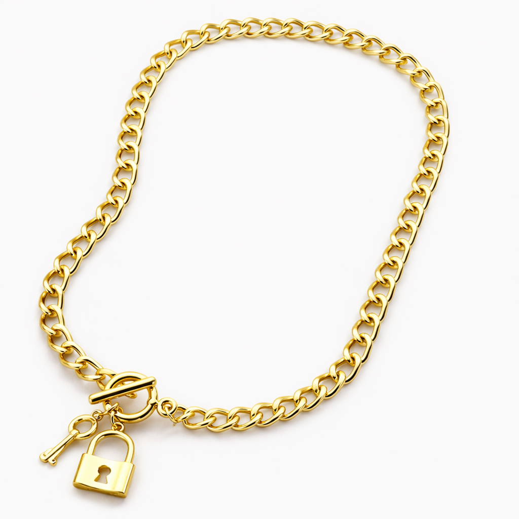 Unlock My Heart Necklace Gold – Padlock Pendant Chain for Women