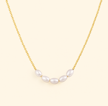 Gold-Tone Necklace with Oval White Pearls