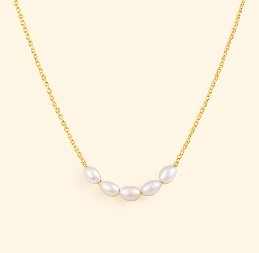 Gold-Tone Necklace with Oval White Pearls
