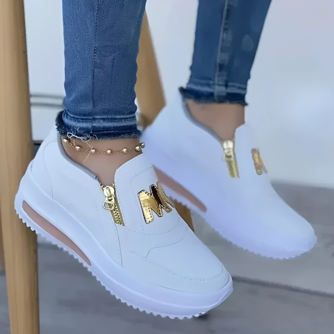 Sneakers for Women with Zipper and Gold Accent Design