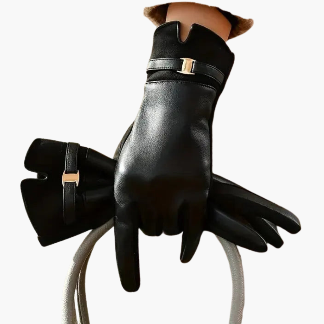 Woman's Full-Finger Gloves with Lined Interior and Decorative Strap