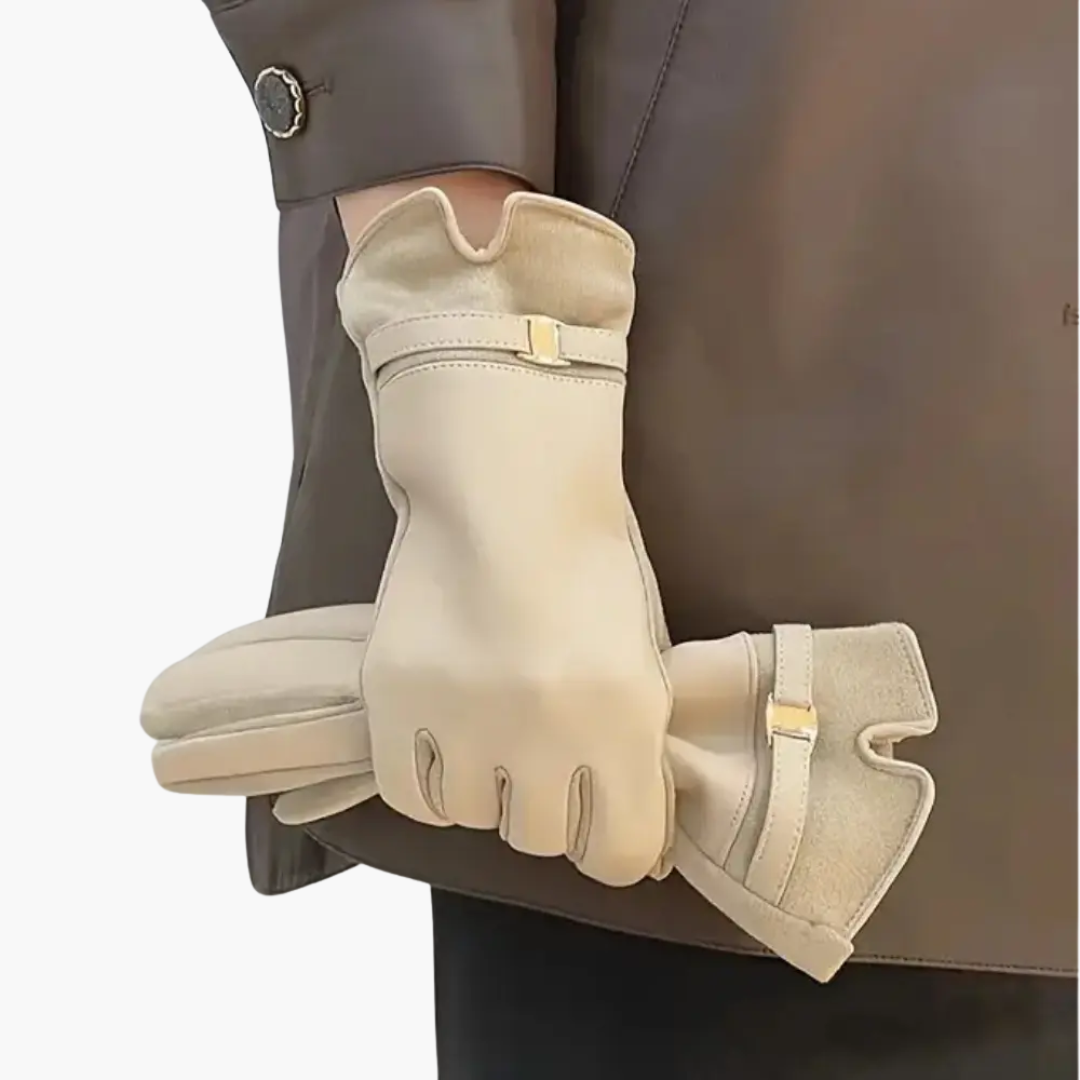 Woman's Full-Finger Gloves with Lined Interior and Decorative Strap
