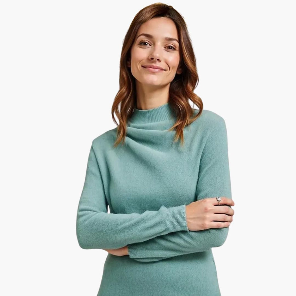 Sweater – Draped Neckline – Ribbed Cuffs